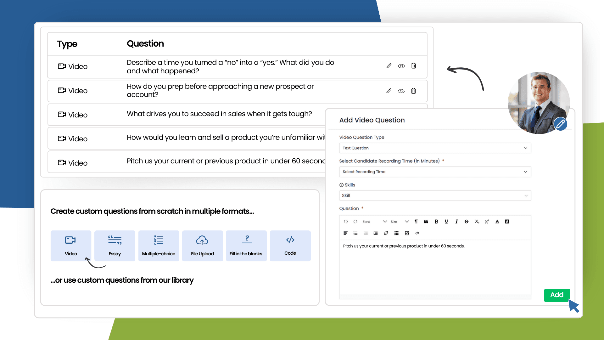 Customized video interview questions
